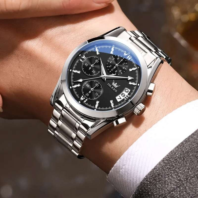 Olevs Men’s Watch 2987 Stainless Silver Black