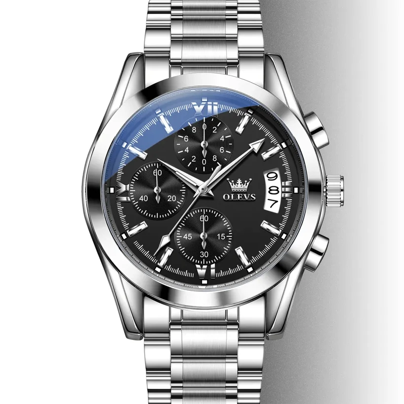 Olevs Men’s Watch 2987 Stainless Silver Black