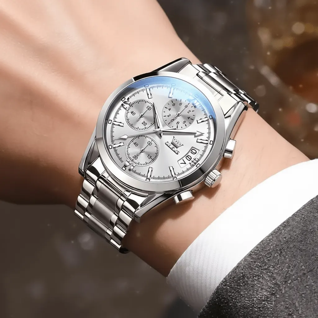 Olevs Men’s Watch 2987 Silver White