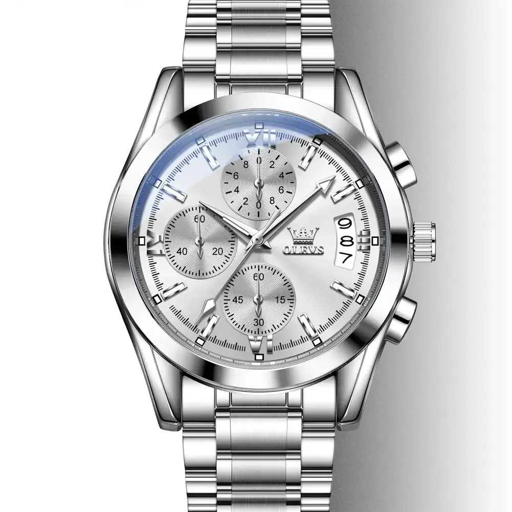 Olevs Men’s Watch 2987 Silver White